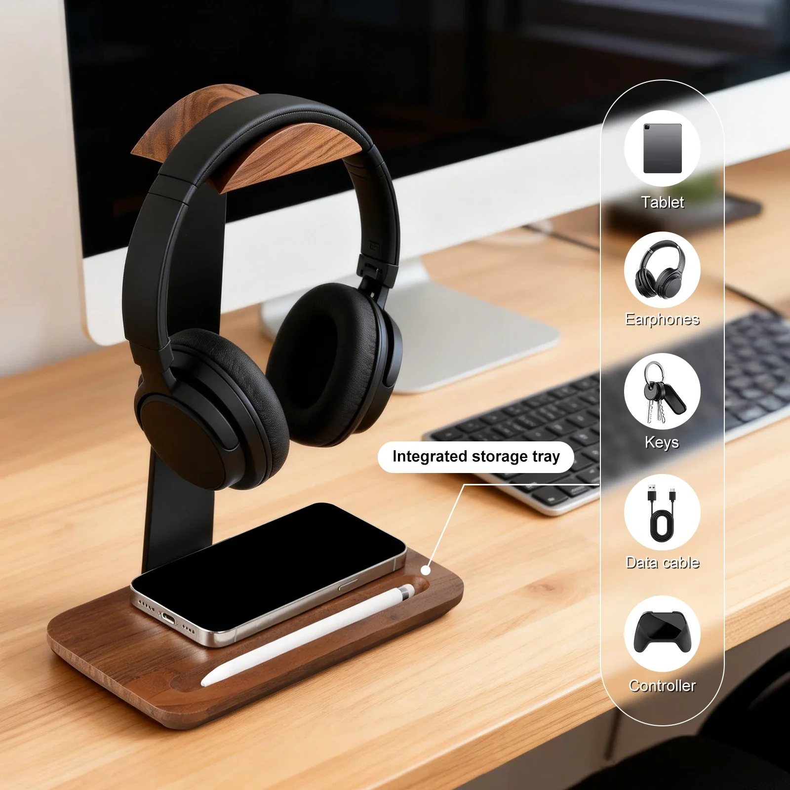유니버설 우드 헤드폰 스탠드(보관 베이스 포함) 미끄럼 - Headphone Stand Desk 리뷰 및 가격